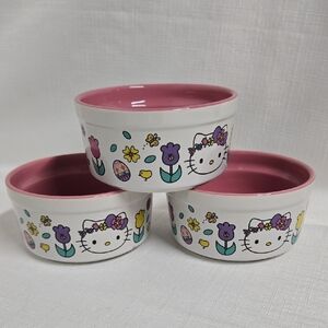 Sanrio Hello Kitty Ramekins Set Of 3 Bowls Matching Easter Eggs Pink & White